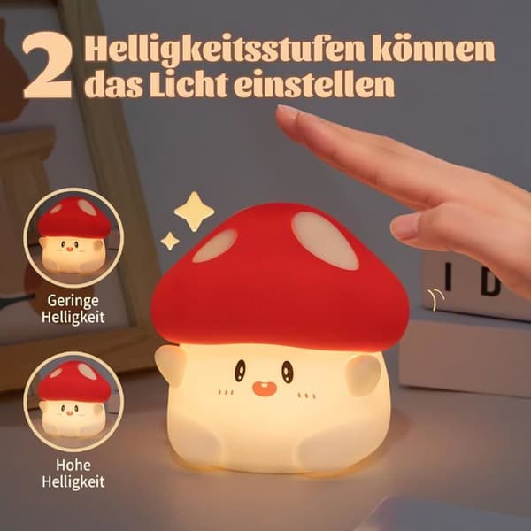 Den svampformade nattlampan: lång batteritid, touchkontroll, mjuk och söt design, perfekt för barnrum.