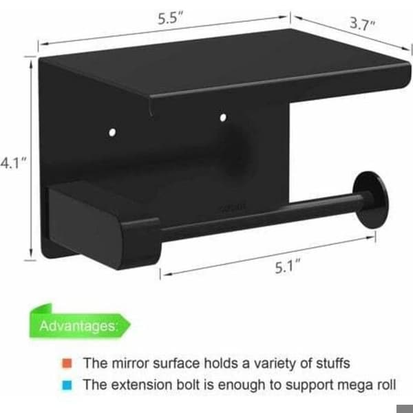 Toiletpapirholder, borefri rullepapirholder, toiletpapirdispenser med hylde, SUS 3 rustfrit stål