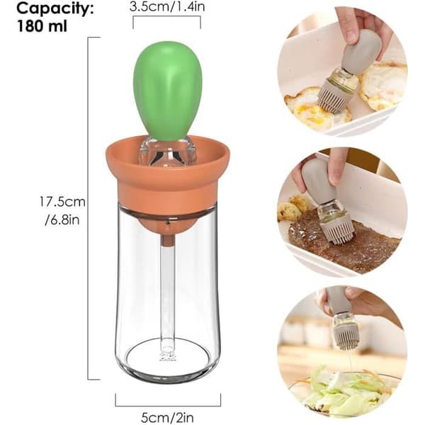 Sæt med 2 oliedispenserflasker med børste, 180 ml glas til madlavning, bagning og grill (orange + blå)
