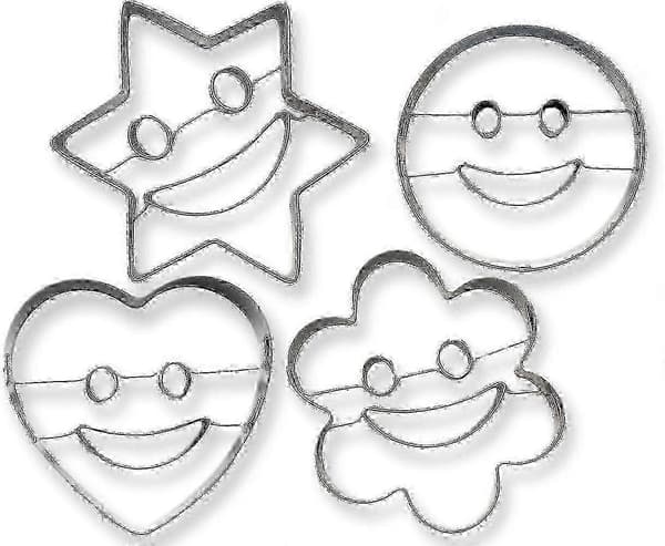 Kageskærersæt i rustfrit stål med 4 dele - Smil, Hjerte, Stjerne, Blomst til Zy (Sjove kageforme)