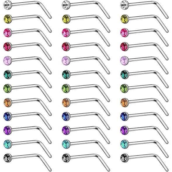 Nese Piercing - Uspesifisert - 36 Stykker - Rustfritt Stål - 20G - Glitrende Zirkon