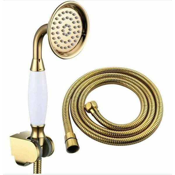 Bruserkit i messing med 1,5 m slange og guld bruserholder.