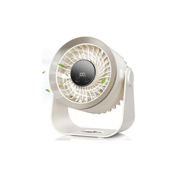 Stille USB-bordventilator – 100 hastigheder, LED-display, 2400mAh, 180° rotation til soveværelse og camping