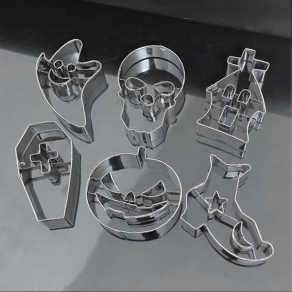 6 stk./sæt Halloween Cookie Cutter Rustfrit stål Let Slip Tryk DIY Græskar Spøgelse Kranie Kiks Maker Form Kit Køkken Bageværktøj