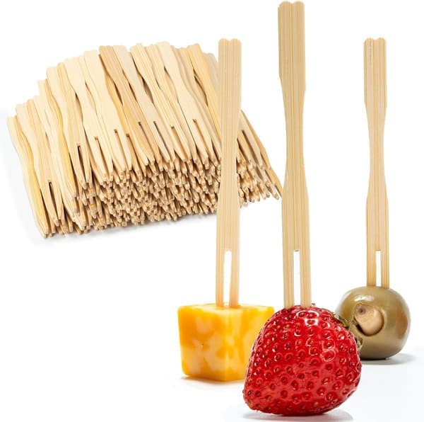 200 Bambu aptitretare gafflar 9cm Engångs bambu gaffel för charkuterier, Mini gafflar för aptitretare, Cocktail gafflar för bröllop