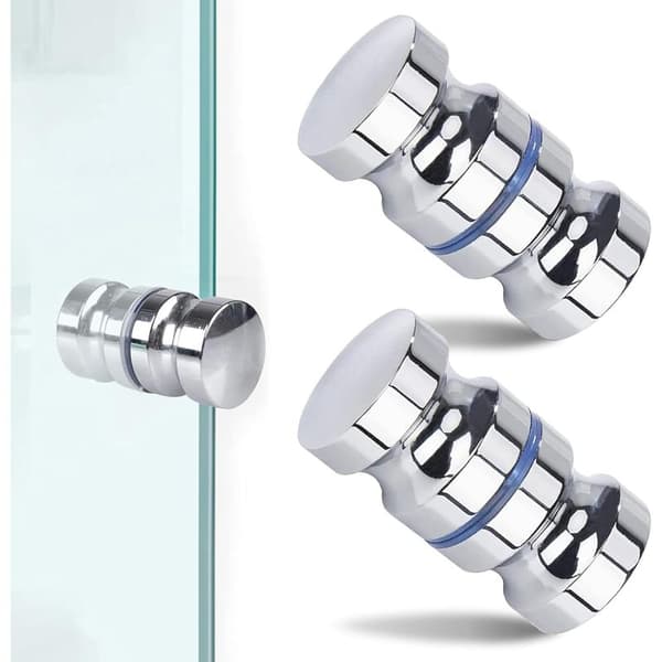 Sett med 2 dusjdørhåndtak i rustfritt stål – Polert kromfinish – Antiskli med puter – Lengde 6 cm, diameter 3 cm