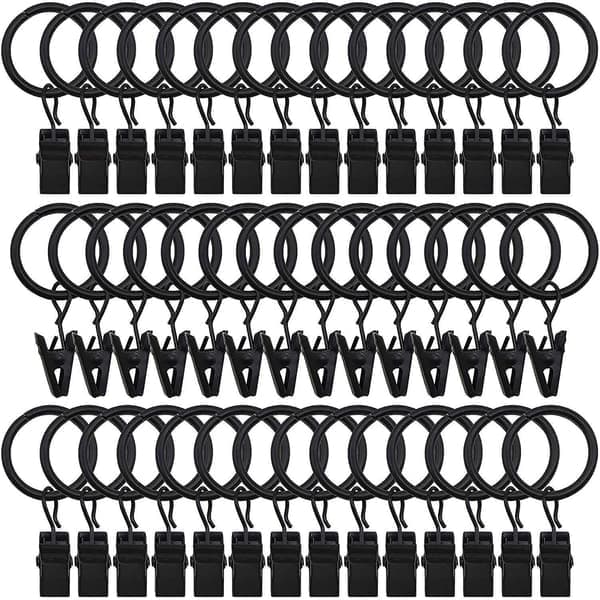 42-pak gardinringe med clips, dekorative gardiner, rustfrit stål, retro, 2,5 cm indvendig diameter, sort