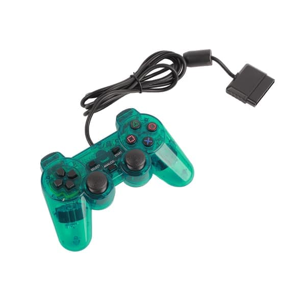 PS2 trådbunden spelkontroll transparent grön bekvämt grepp hållbar dubbel vibrationsgamepad
