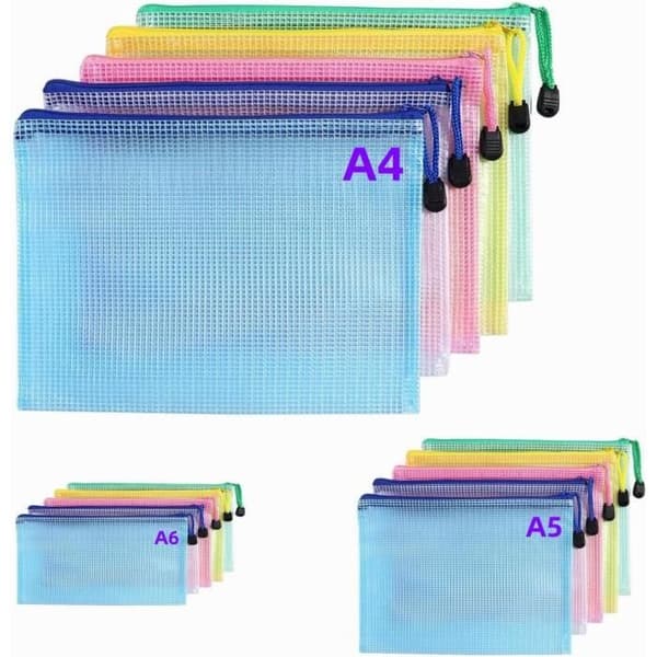 Plastlomme - Uspecificeret - A4/A5/A6 - 5 Farver - Med lynlås - Vandtæt PVC