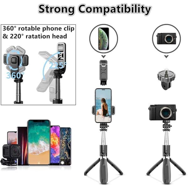 100 cm uttrekkbar Bluetooth Selfie Stick Stativ med trådløs fjernkontroll