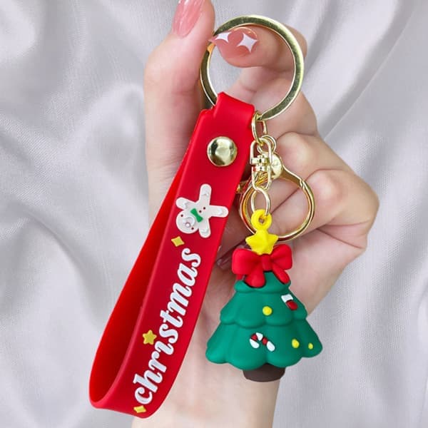Stjärnformad julgransnyckelring 2-pack, söt tecknad julnyckelringpresent, tomtesilikonarmbandsnyckelring E E
