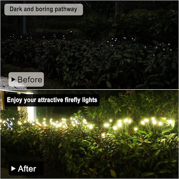 Solcellehagelys 2-pakning, 10 LED solcellelys, utendørs solcellelys vanntett, solcellelys, ildfluehagelys