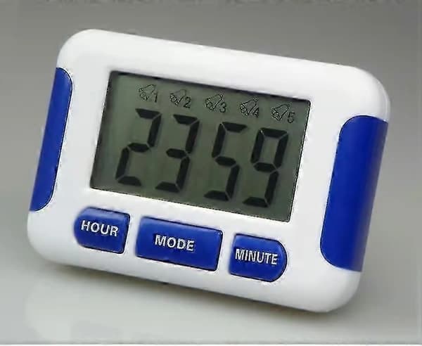Timer, Påmindelsesalarm til flere medikamenter, Op til 5 alarmer og timere om dagen, Blå-God