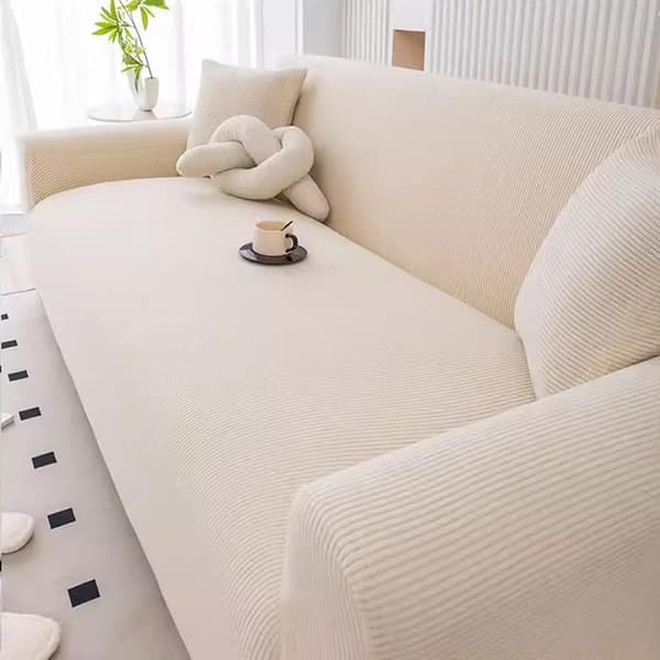 Jacquard Stretchöverdrag, Elastiskt Skyddsöverdrag, Husdjurssäkert, Alla Årstider, Halkfritt, Modernt Sofföverkast (Beige, 3-sits/190-220cm)