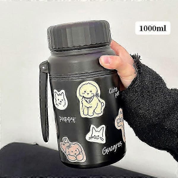 33,8 oz/1000 ml flaske, vakuumiisoleret, rustfrit stål med Chug-låg - trykt sort