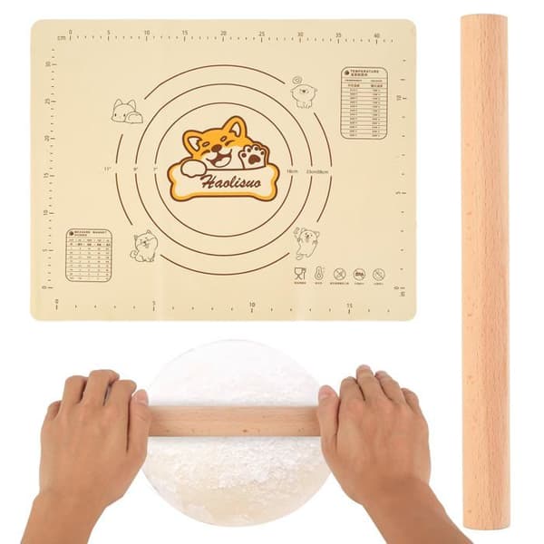 30 cm kagerulle i træ - med 50x40 cm bageunderlag - non-stick til pizza