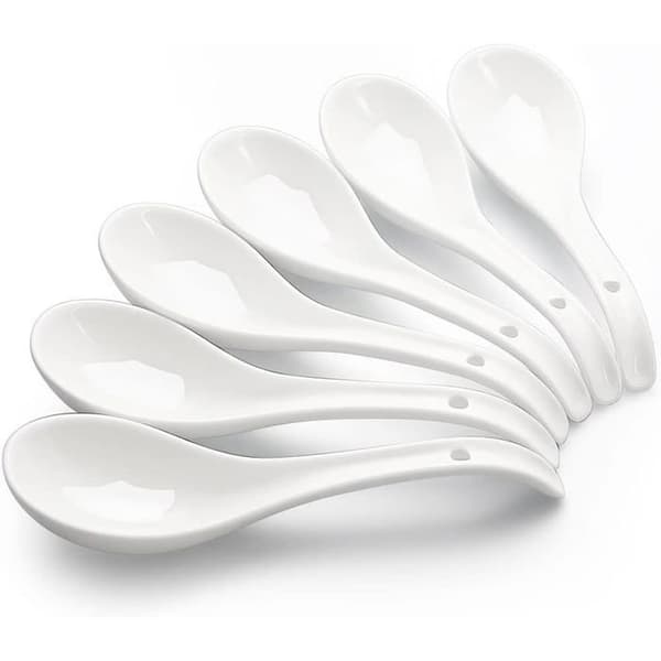 Set med 6 skedar, keramik, 17 cm, vit, ramen, soppa, kök