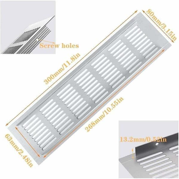 4-delt aluminiumsventilationsrist, stor rektangulær ventilationsrist til ovne, til udluftning af skabe og møbler (80 x 300 mm)