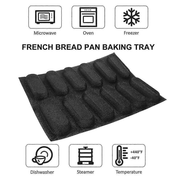 12 huller silikone - non-stick perforerede franskbrødsforme, hotdogforme, bageforinger måtte brød M