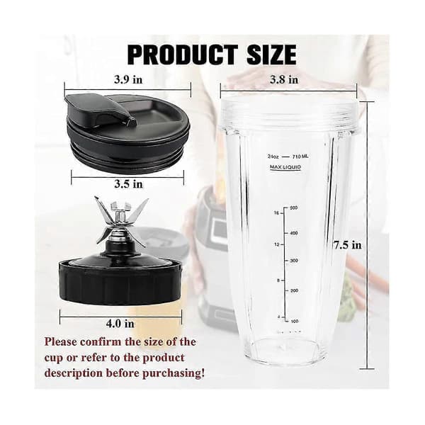 Erstatningsblenderkopper til Ninja BN801-24 Oz kopper med 7-finneblade, passer til BL480 BL482 BL642