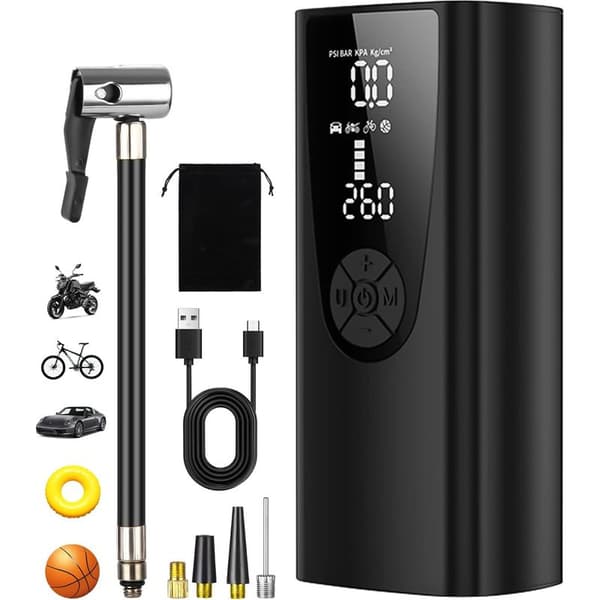 6000mAh Bærbar Luftkompressor, Mini Elektrisk Luftpumpe, Bildækpumpe, Elektrisk Pumpe, Luftkompressor