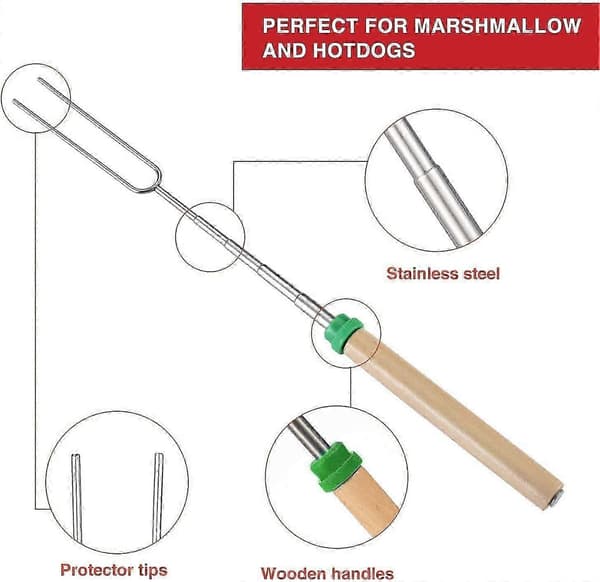 8-pakke BBQ Marshmallow Ristepinner Teleskopgafler med trehåndtak
