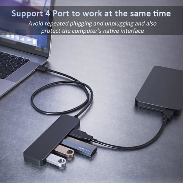 4-ports USB 3.0-hub, til computer, Xbox, harddisk, printer, tastatur, mus