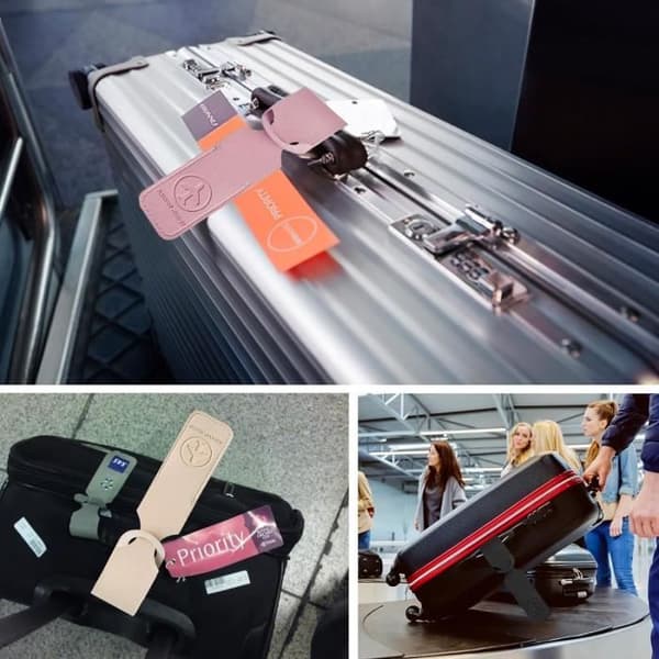 Set med 10 bagagelappar i läder med adressetiketter för resväskor, handväskor, ryggsäckar, par, resepresent
