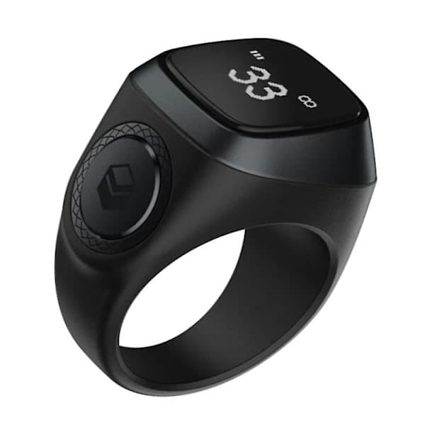 Smart Tasbih Tællerring til muslimer Zikr Digital Tasbeeh 5 Bønnetidspåmindelse Bluetooth Sort