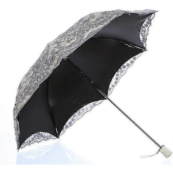 Vikbart UV-parasoll Snö-/regn-/solparaply Broderat bröllopsparaply Grå Grey