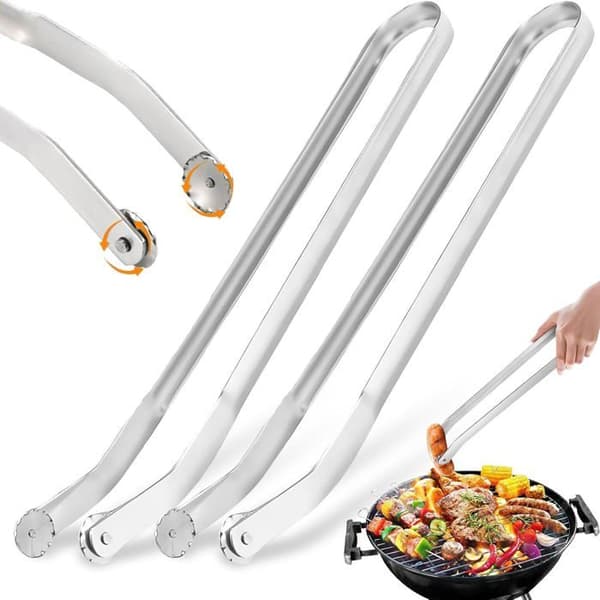 Sæt med 2 BBQ pølsetænger, afsavning, drejning, vinklet, XVX stil, til grillning