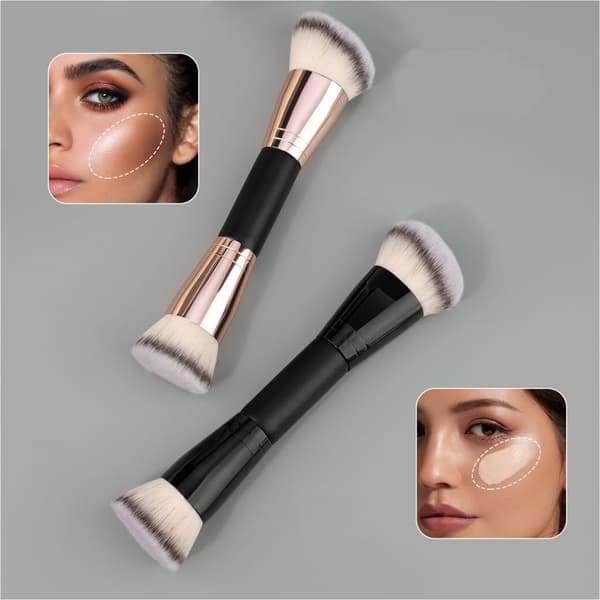 Dobbeltsidet makeupbørste til konturering, blending, bronzing, flydende, creme, pudder