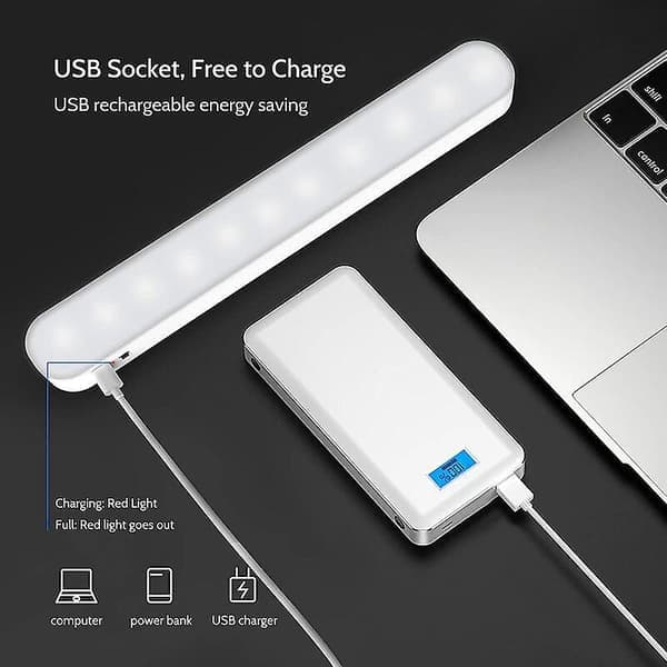 LED Cabinet Light, Dimmable Under Cabinet Lighting, Cordless Self-Adhesive Lamps, Magnetic Night Light with Rechargeable Battery