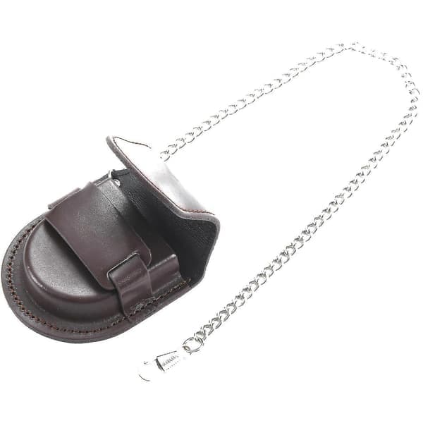 Vintage Læder Kæde Lommeur Holder Etui Boks Brun