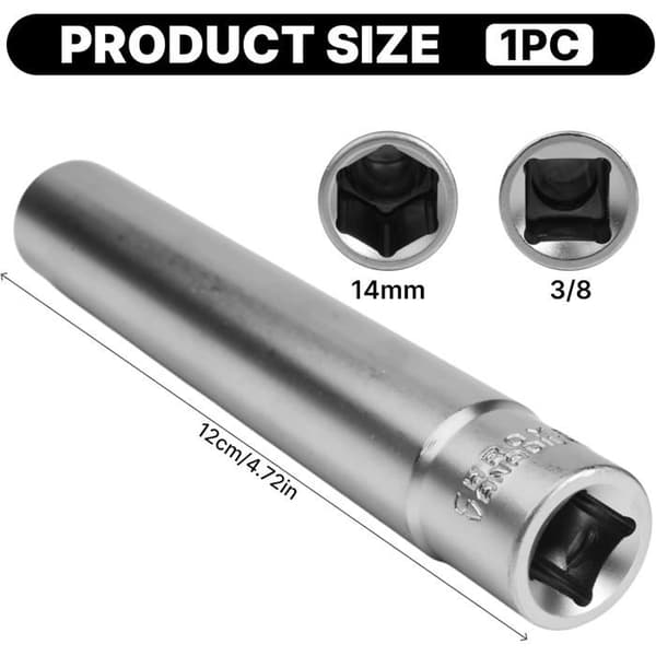 Lang sekskantet glødepluggpipe 14 mm firkantdrift 120 mm lang, 14 mm bilglødepluggpipe (14 mm)