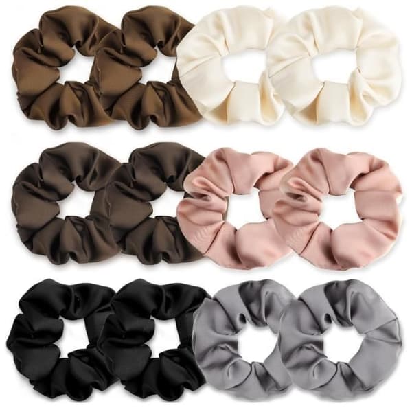 Hårscrunchies - Dame - 12-pak - Blød Satin - Komfortabel Elastik - Flere Farver