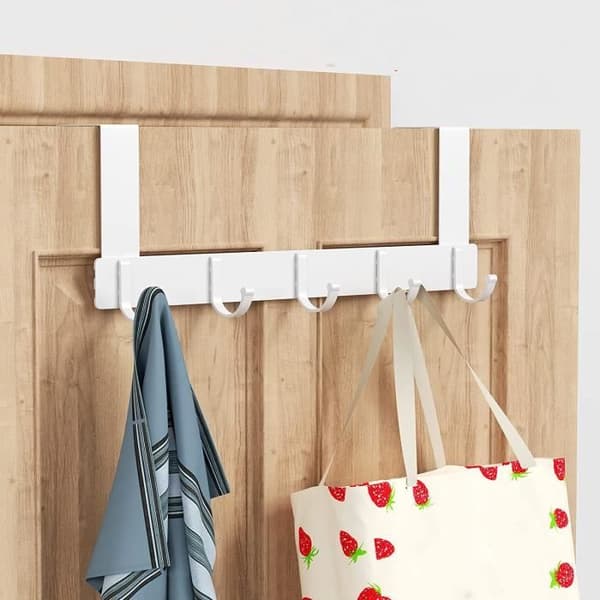 Dørkrok - Hvit - Aluminium - 5 kroker - Ingen boring nødvendig - Moderne design