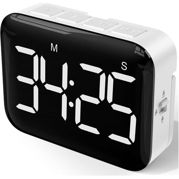 4-tommer digital køkkentimer, stor LED-skærm, magnetisk timer med justerbar lysstyrke og lyd, stopur-timer
