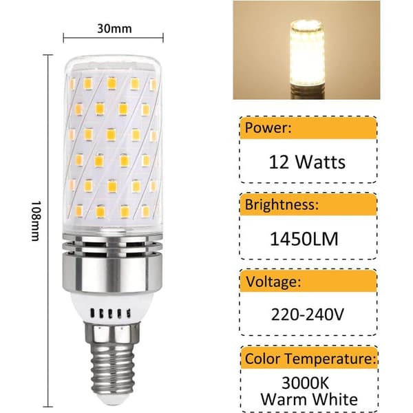 E14 12W LED maispære, varmhvit 3000K, 1450LM, tilsvarer 100W halogen E14, AC 230V, ikke-dimbar, liten base E14 LED maispære for
