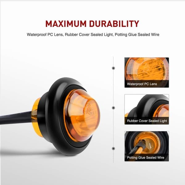 LED Positionslys – 10 stk. 3/4\" runde gule markeringslys til lastbil, autocamper, båd, trailer – 12V