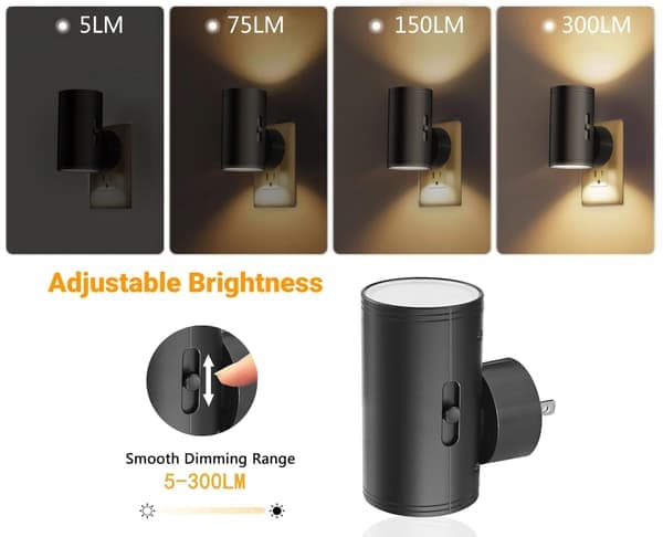 Moderna LED-nattlampor (2-pack) - Väggmonterade - Varmvitt ljus - 0-100 Lumen Dimbar Vit White