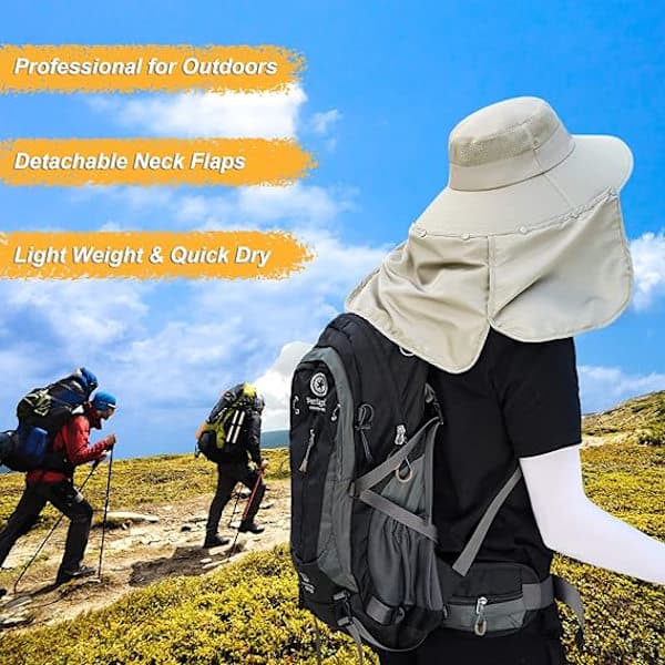 Solhat med nakke beskyttelse, Foldbar solhat, Fiskehat Solhat - UV beskyttelse, Vandrehat Lysegrå Light gray