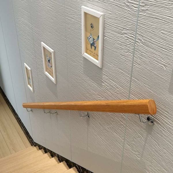 Trappegelænder - 30 cm langt - med 2 beslag i rustfrit stål - skridsikkert træ