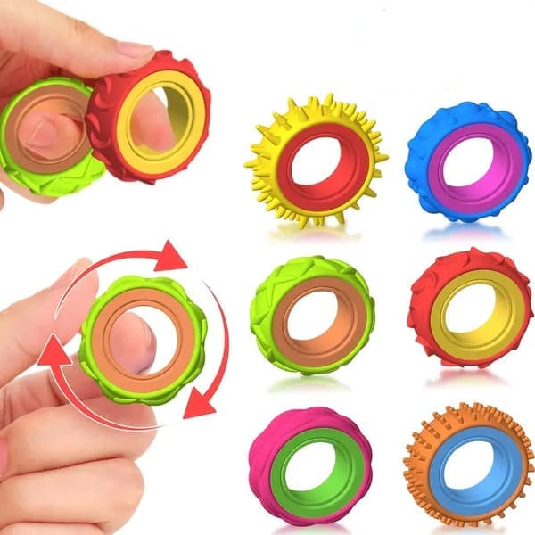 Sensorisk ring til børn, gyroskopisk afslapningslegetøj, roterende sensorisk ring, fingerspinner legetøjssæt 8 stk.