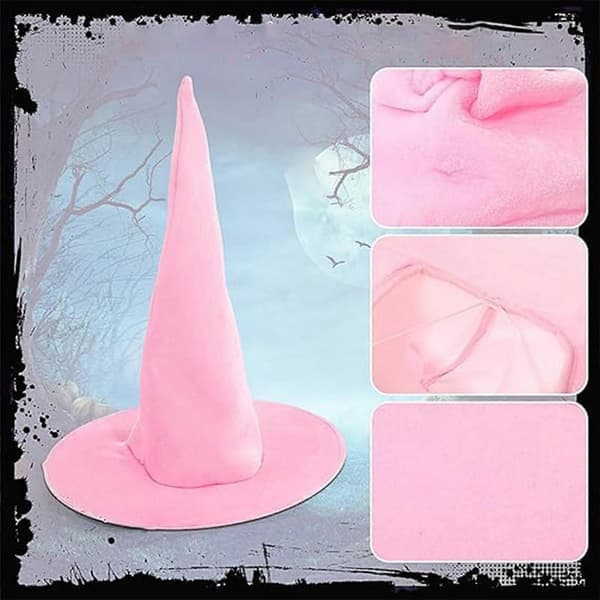 Vridd heksehue for kvinner Mykt stoffmateriale Halloween kostymefesttilbehør Sammenleggbar design Rosa