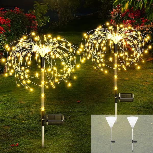 Udendørs solcellelamper, 2 LED solcellefyrværkerilamper, udendørs haveudsmykning til altan, julepynt, terrasse