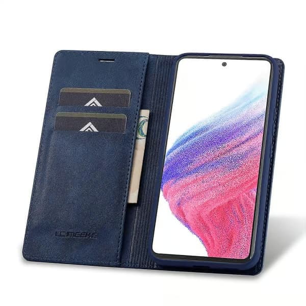 LC.IMEEKE för Samsung Galaxy S24 Mobilskal Magnetiskt RFID-skydd Plånboksfodral - Blå (Blå)