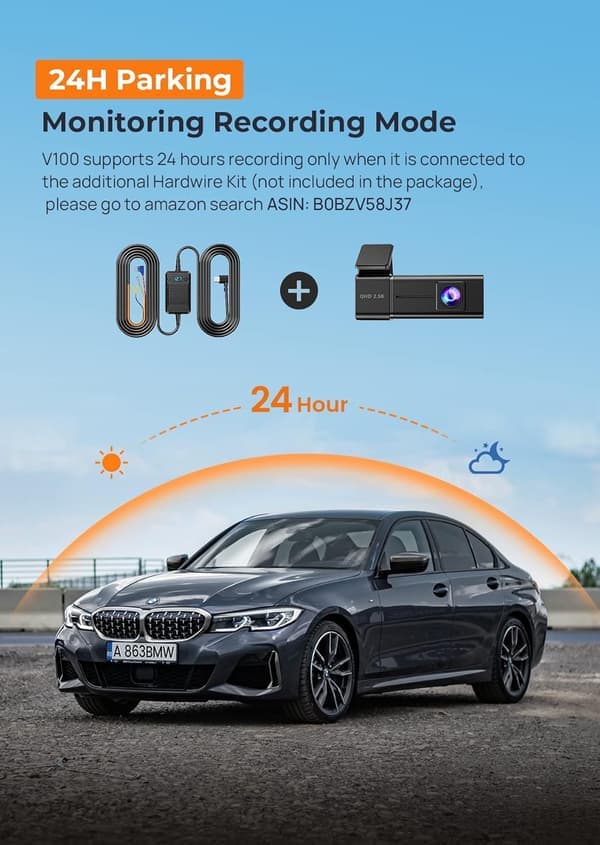 Dashcam, 2.5k 1440P WiFi Dashcams, Dashkamera for biler med APP, Mini Bilkamera, Gratis 32GB SD-kort, Nattsyn, 24H Parkeringsmodus, G-sensor, Loop