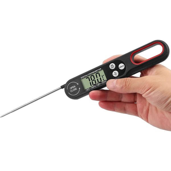 Sammenklappeligt kødtermometer – Digital køkkenprobe med LCD-skærm til grill og madlavning – Sort