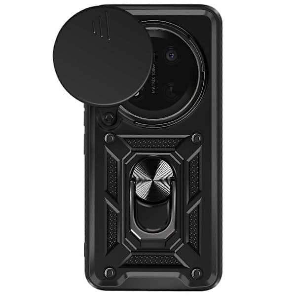 Cover til Honor Magic 7 Lite med støttering og kamerabeskyttelse, sort